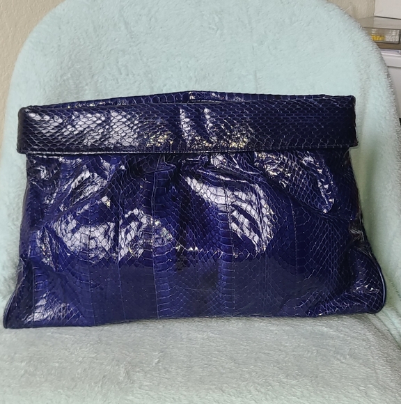 Vintage Blue "Snakeskin" Clutch By Clemente - Picture 4 of 13
